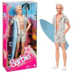 Barbie: The Movie Ken Doll Wearing Pastel Striped Beach Matching Set